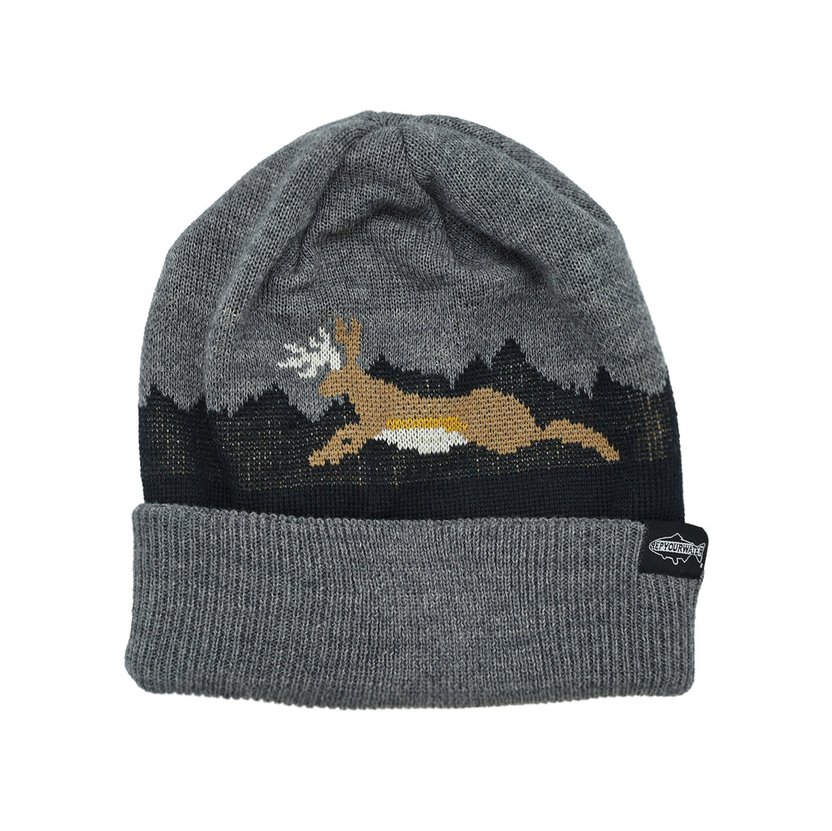 Gray Knit hat with Jackalope
