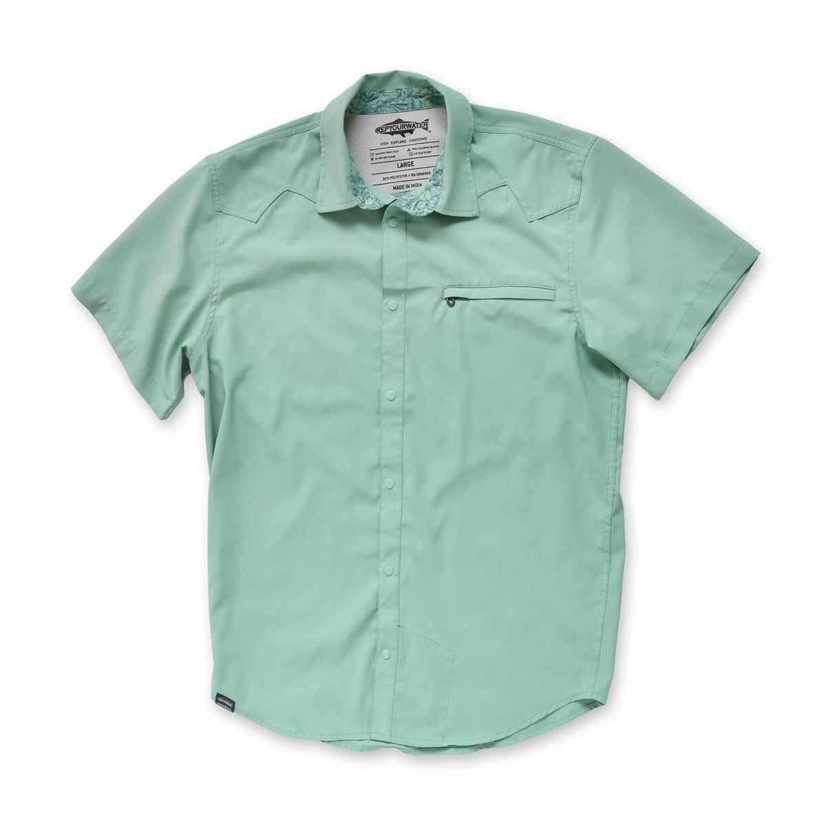 Light green/cenote short-sleeve button downshirt on a white background front
