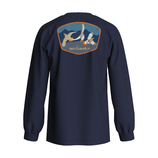 Long sleeve tshirt navy with flying grouse back graphic