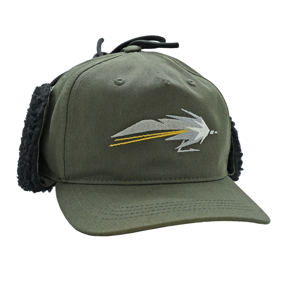 Green hat with streamer and ear flaps