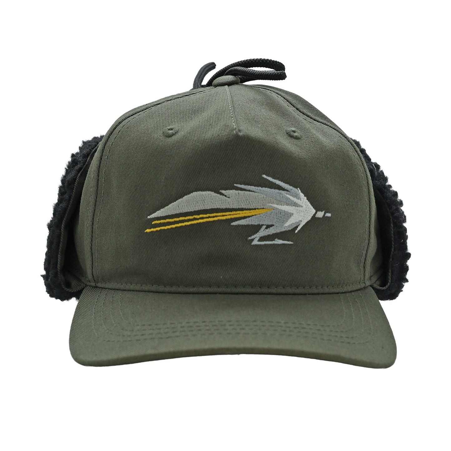 Green hat with streamer and ear flaps
