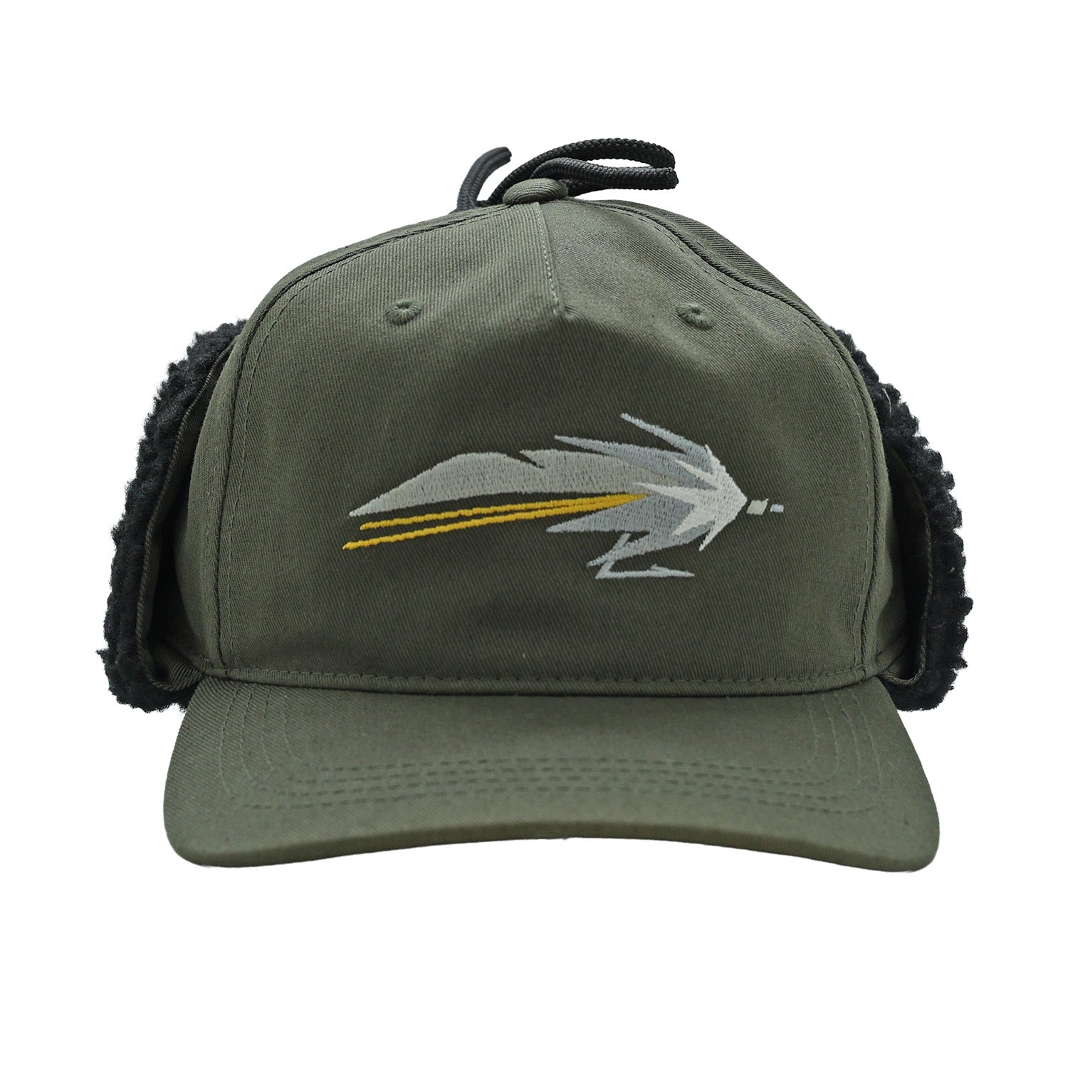 Green hat with streamer and ear flaps