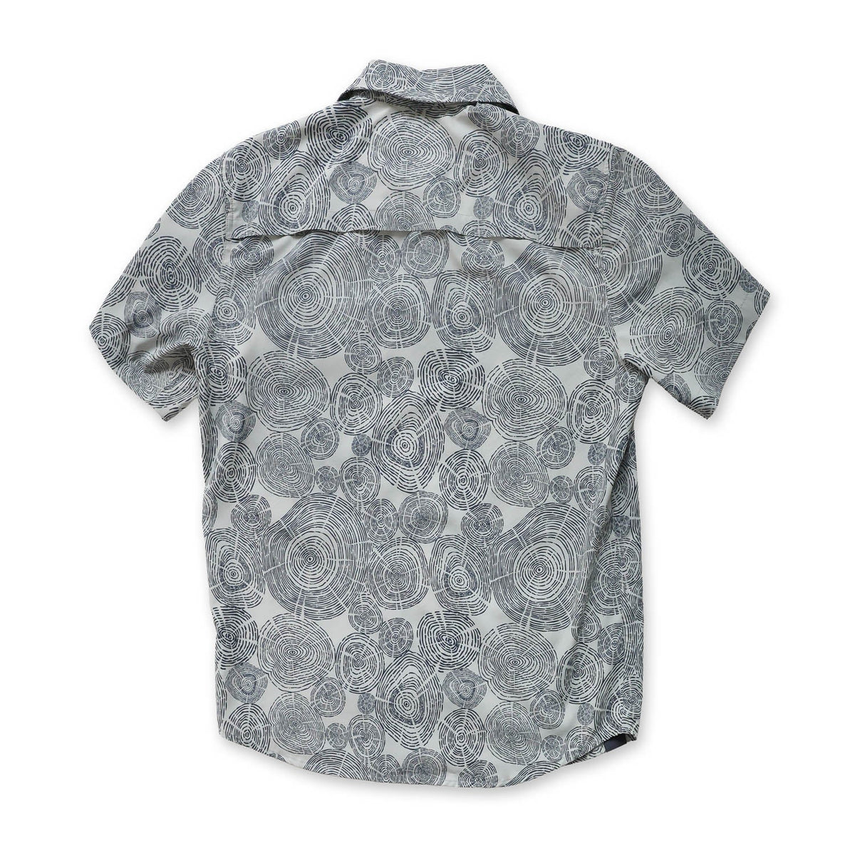 gray button down back with tree ring pattern in black
