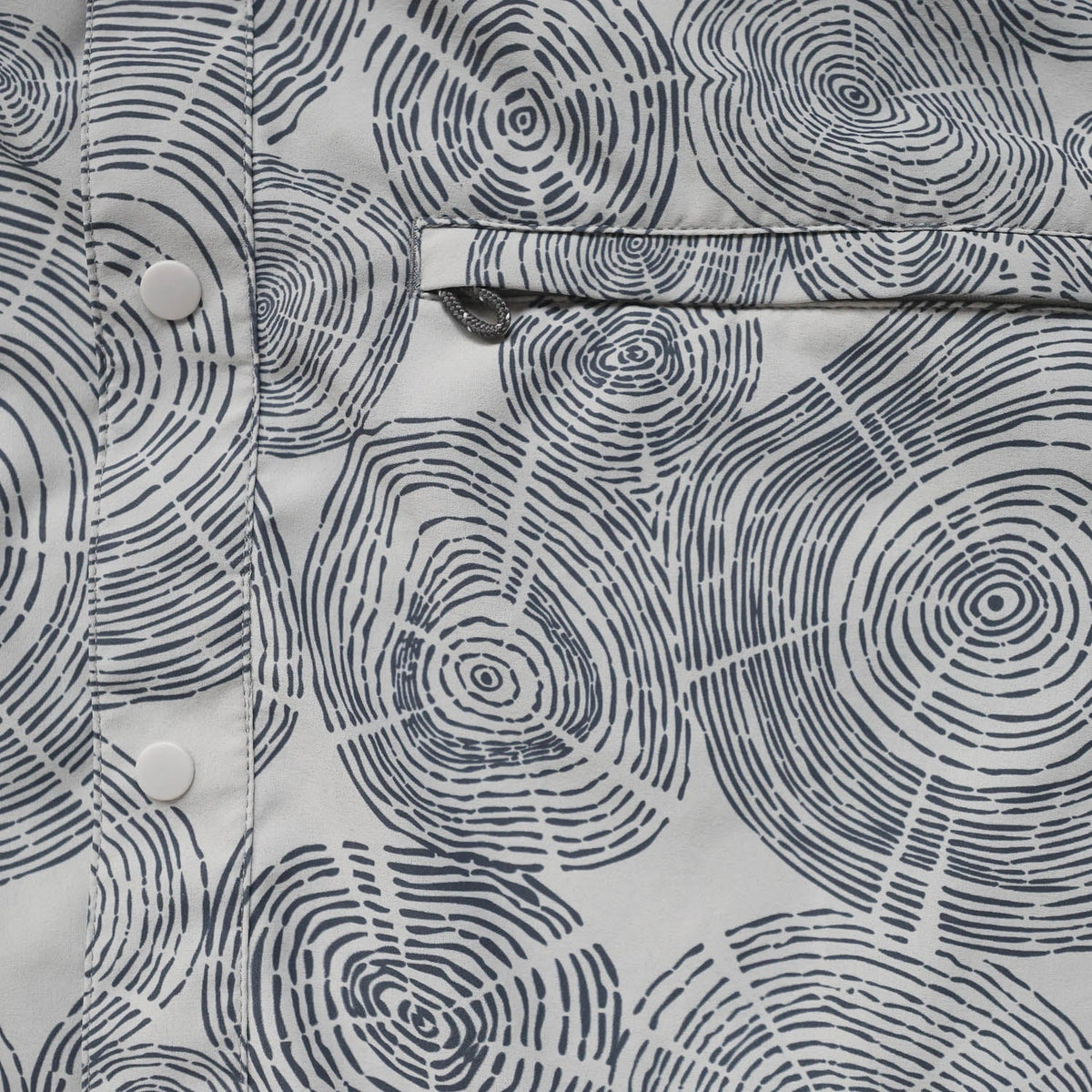 gray button down close up tree ring pattern and front pocket