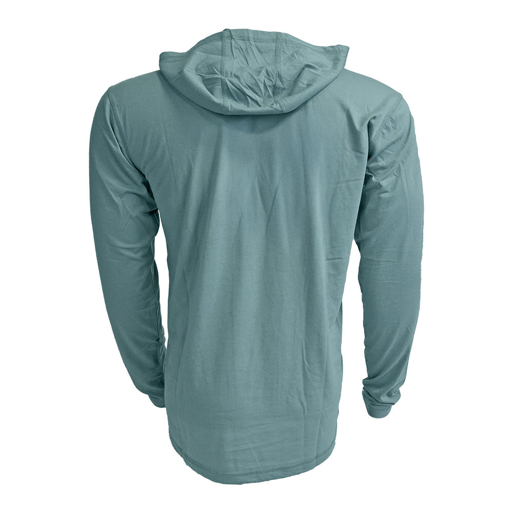 Blue hooded sun shirt back