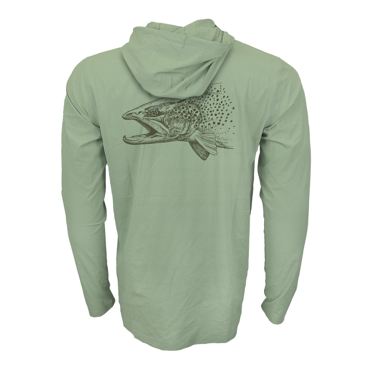 Light green rep your wayer flolite sun hoody with a brown trout head on the back!