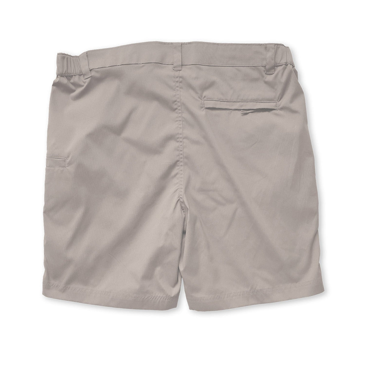 back of light gray shorts on a white background
