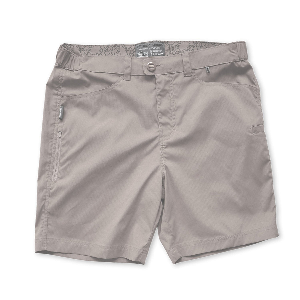 front of light gray shorts on a white background